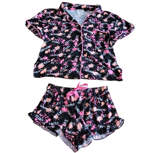 Mentally Exhausted Super Soft Black and Pink Pajama Top Short Set Size Medium - Picture 1 of 12